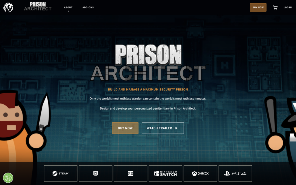Prison Architect game ported to many platforms including Steam, Nintendo Switch, Xbox, and Playstation