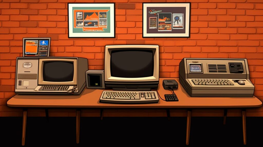 nostalgic 1970s era room featuring iconic computers